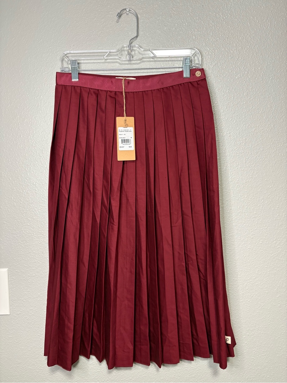 Pastel Burgundy Pleated Grosgrain Skirt NWT Adjustable Waist Side Zip